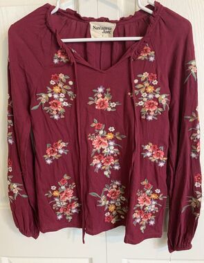 Savanna Jane Blouse Shirt Womens S Floral Embroidered Peasant Boho